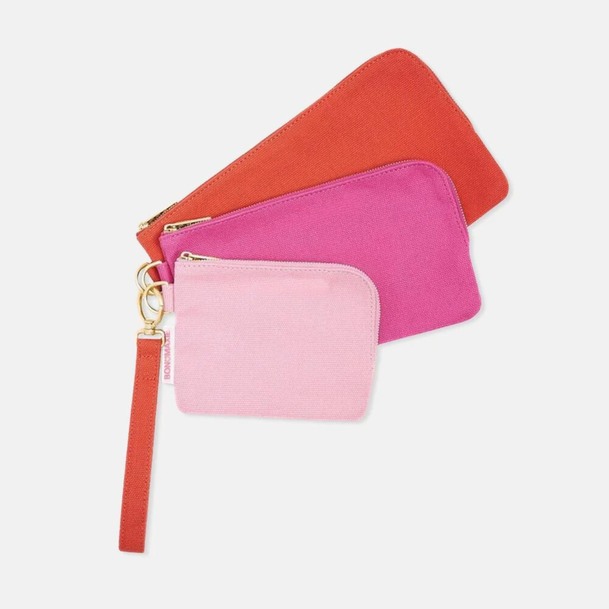 Bag Buddy Pouch Set of 3 with wrist strap -- Pink Ombre