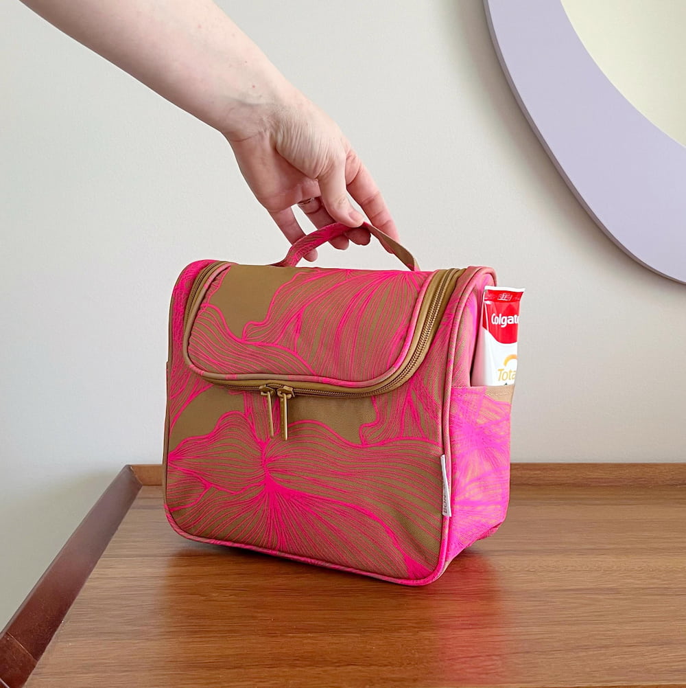 Bon Voyage Travel Toiletry Bag - Neon Pink/Tan Floral