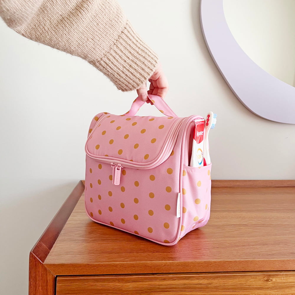 Bon Voyage Travel Toiletry Bag - Pink/Mustard Dot