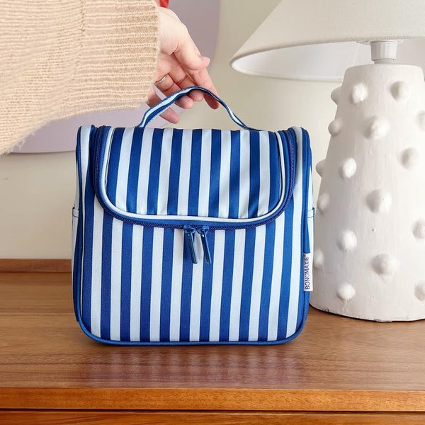 Bon Voyage Travel Toiletry Bag in Blue Stripes | Cosmetic Vanity Case ...