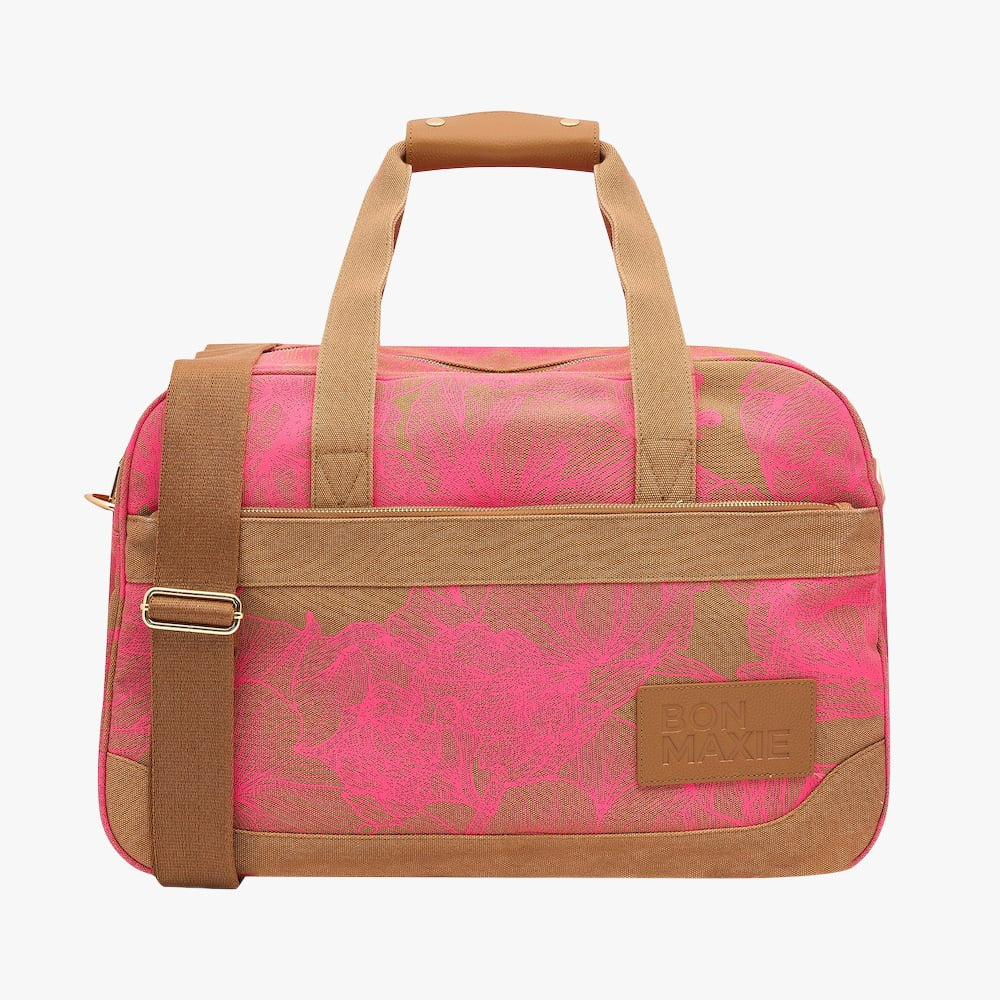 Bon Voyage Weekender Bag - Neon Pink / Tan Floral front
