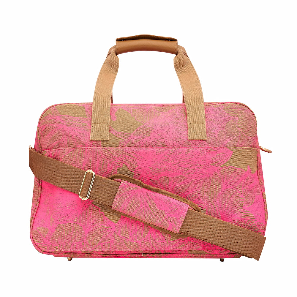 Bon Voyage Weekender Bag - Neon Pink / Tan Floral back