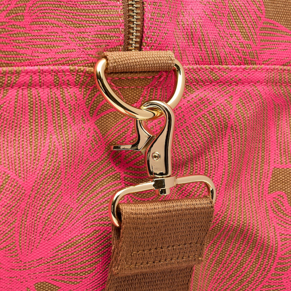 Bon Voyage Weekender Bag - Neon Pink / Tan Floral straps