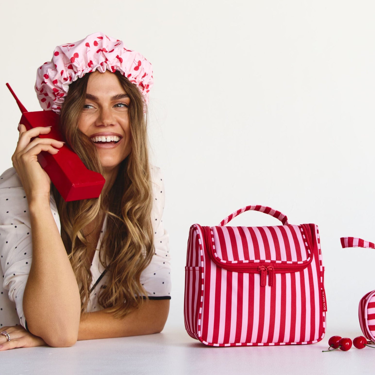 Hanging Toiletry Bag + Pouch Set – Pink/Red Stripe