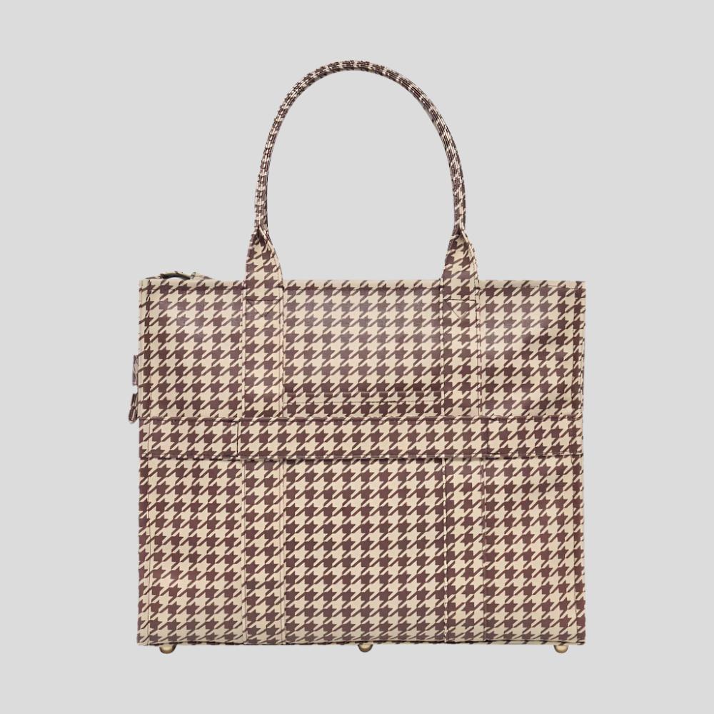 Large Bon Vivant Structured Tote Bag - Chocolate Houndstooth Bags