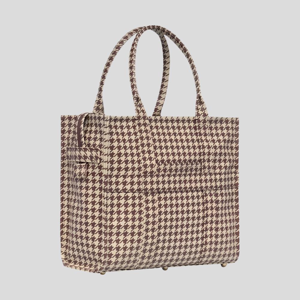 Large Bon Vivant Structured Tote Bag - Chocolate Houndstooth Bags