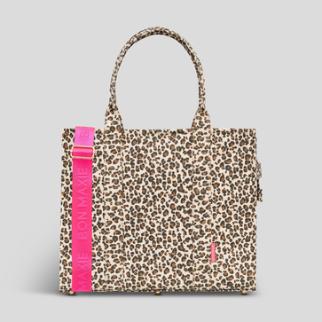 Large Bon Vivant Structured Tote Bag -- Neon Pink Leopard