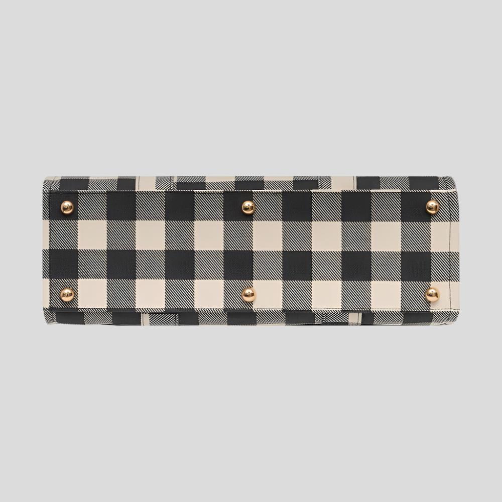 Large Bon Vivant Structured Tote Bag - Black Gingham Bags Gold