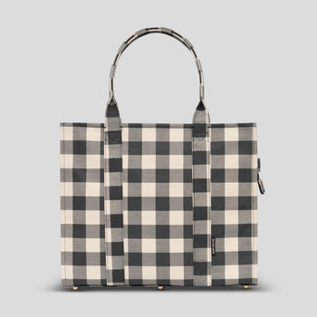 Large Bon Vivant Structured Tote Bag -- Black Gingham