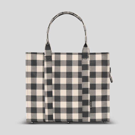 Large Bon Vivant Structured Tote Bag - Black Gingham Tote Bag Gold