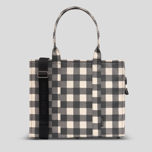 Large Bon Vivant Structured Tote Bag -- Black Gingham