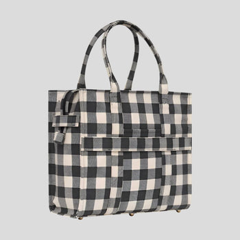 Large Bon Vivant Structured Tote Bag - Black Gingham Bags Gold