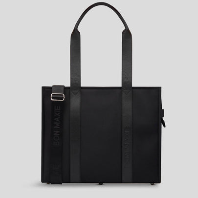 Large Structured Tote Bag - Black (Leather/Nylon)