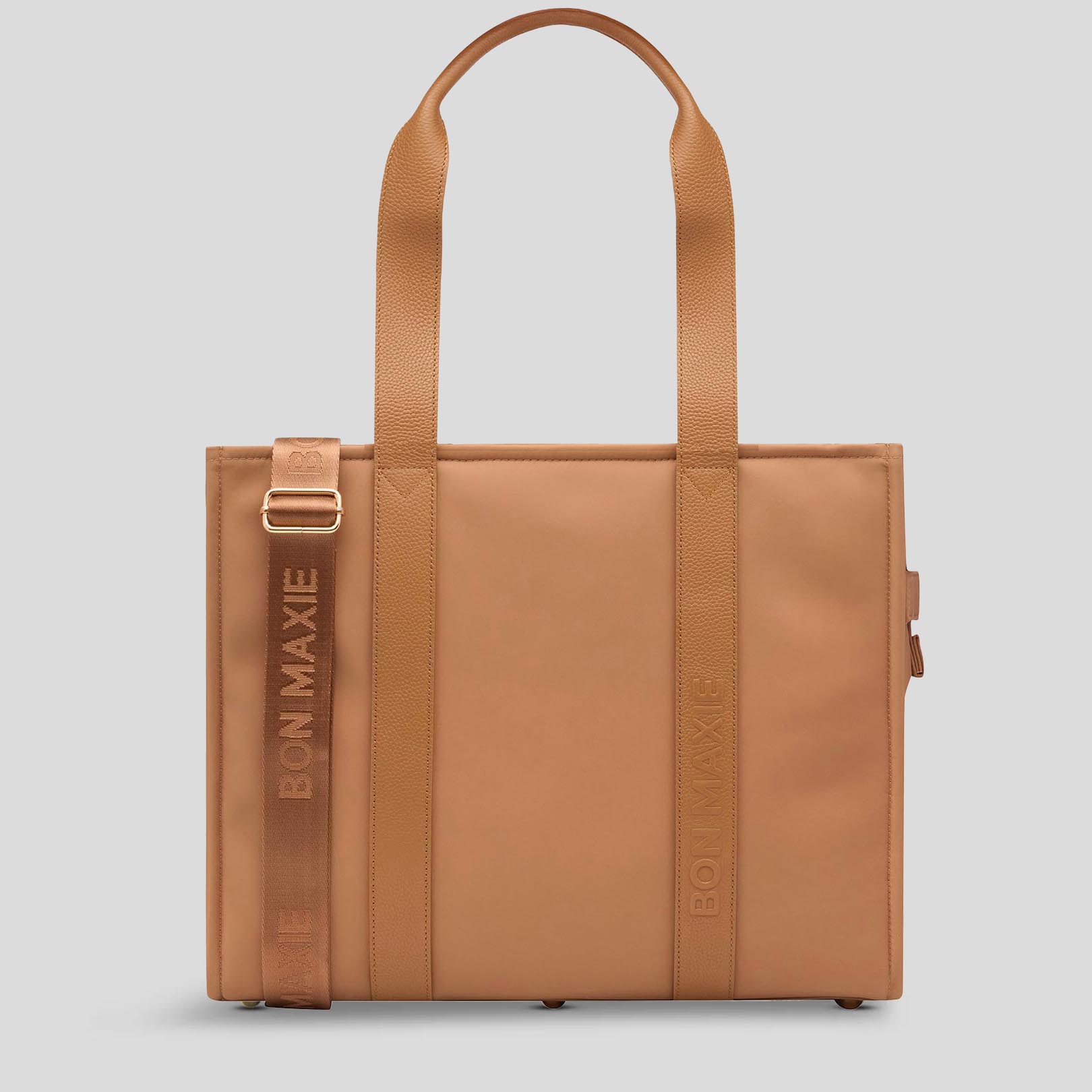 Large Structured Tote Bag - Tan (Leather/Nylon)