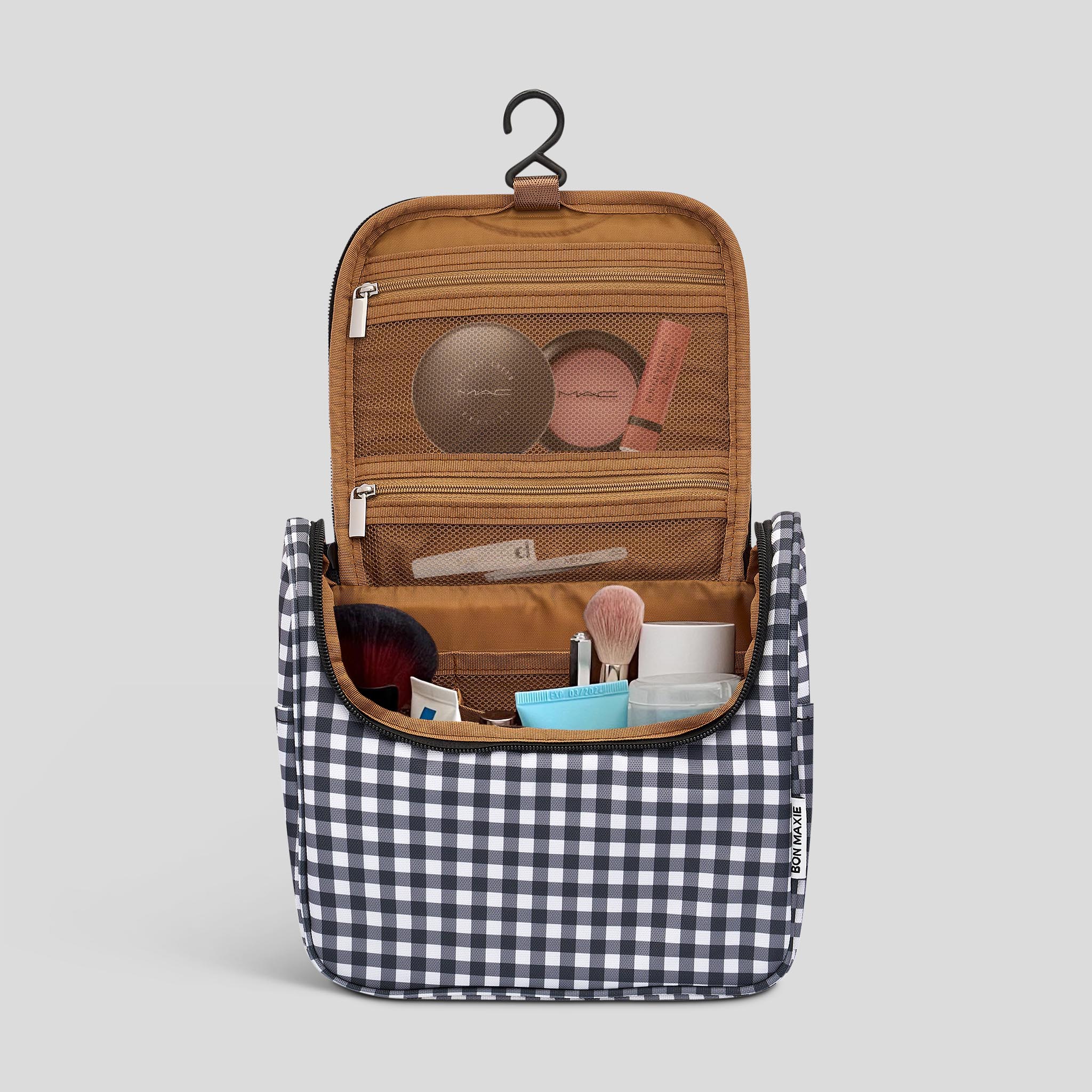Bon Voyage Travel Toiletry Bag in Black Gingham Cosmetic Vanity