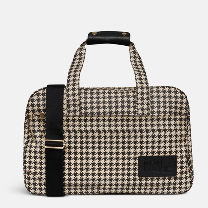 Bon Voyage Weekender Bag in coated canvas + leather - Houndstooth