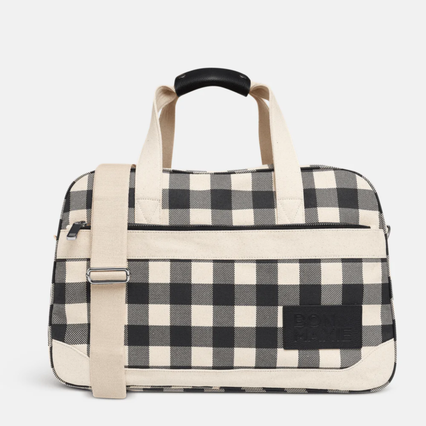 Bon Voyage Weekender Bag in coated canvas + leather - Black Gingham