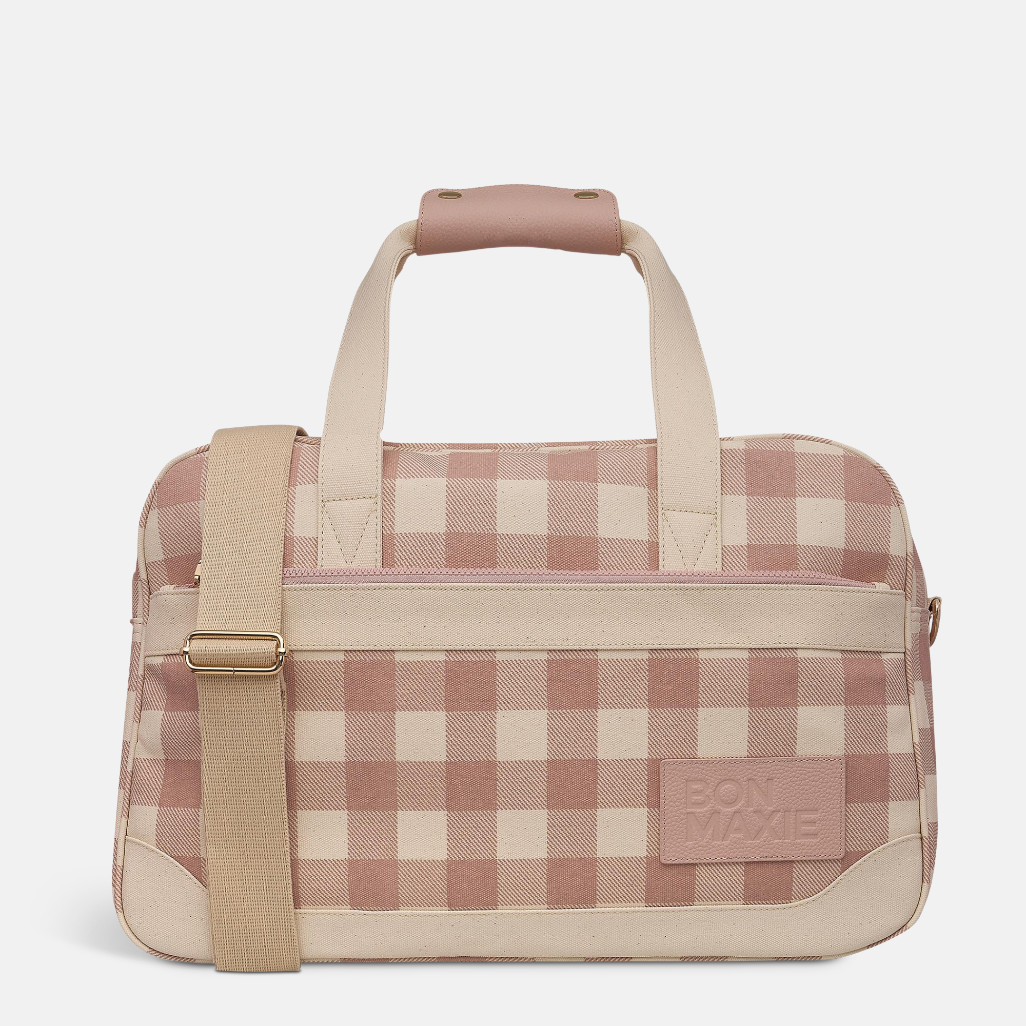Bon Voyage Weekender Bag in coated canvas + leather - Milk Tea