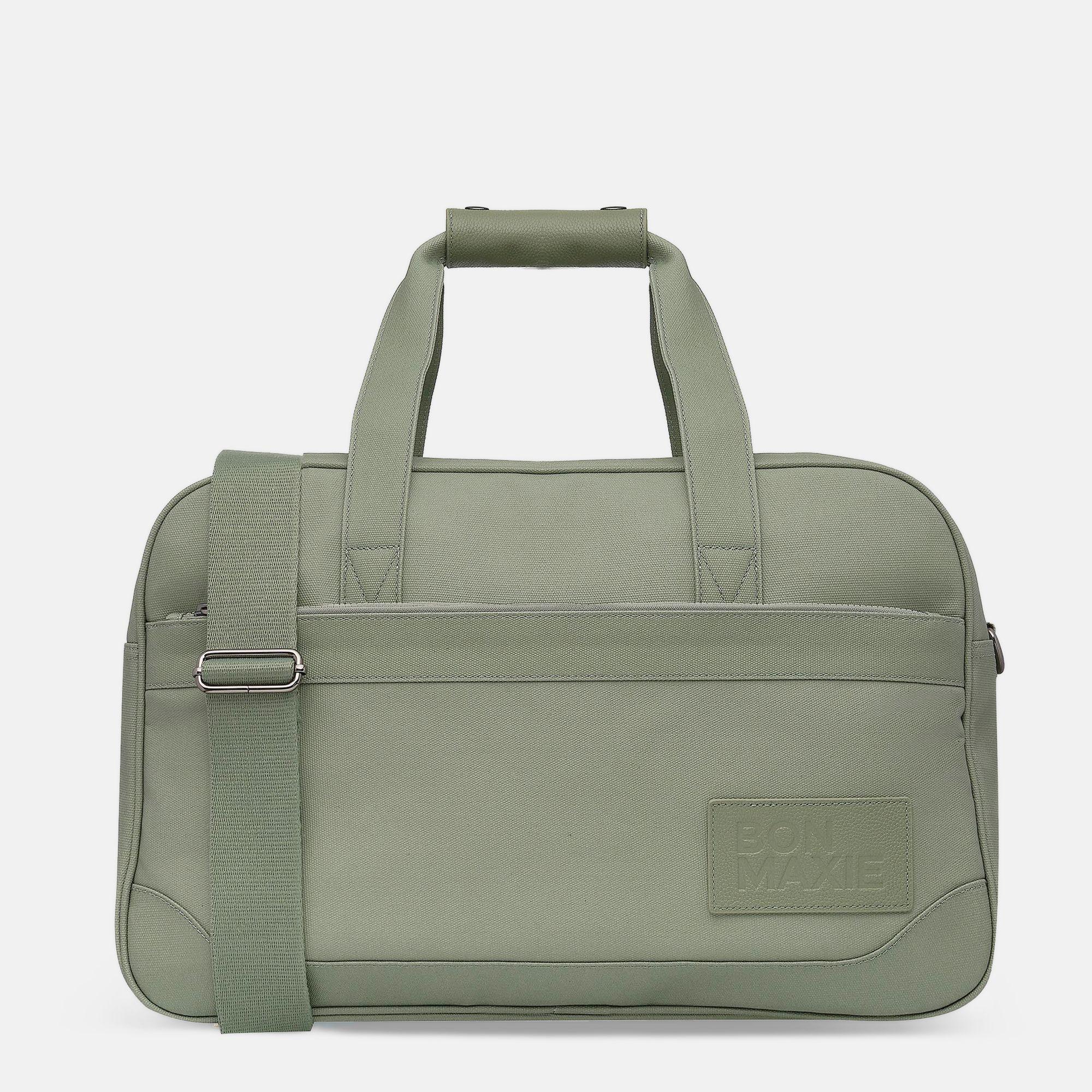 Bon Voyage Weekender Bag in coated canvas + leather - Sage
