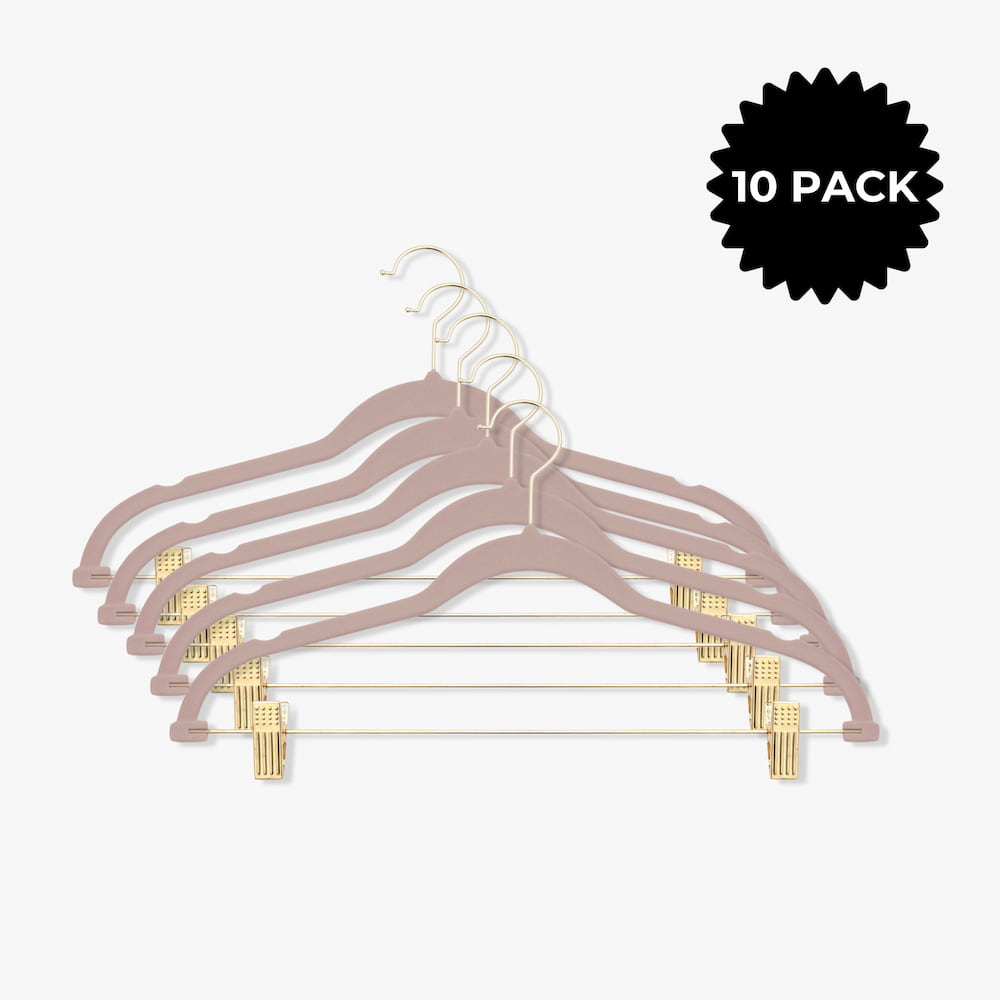 No-Slip Flocked Pant/Skirt Hangers - Box 10 (Gold/Silver)