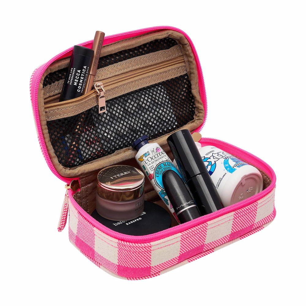 Handy Canvas Case with Handle - Neon Pink Gingham