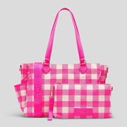 Carryall Tote + Pouch - Neon Pink Gingham Bags