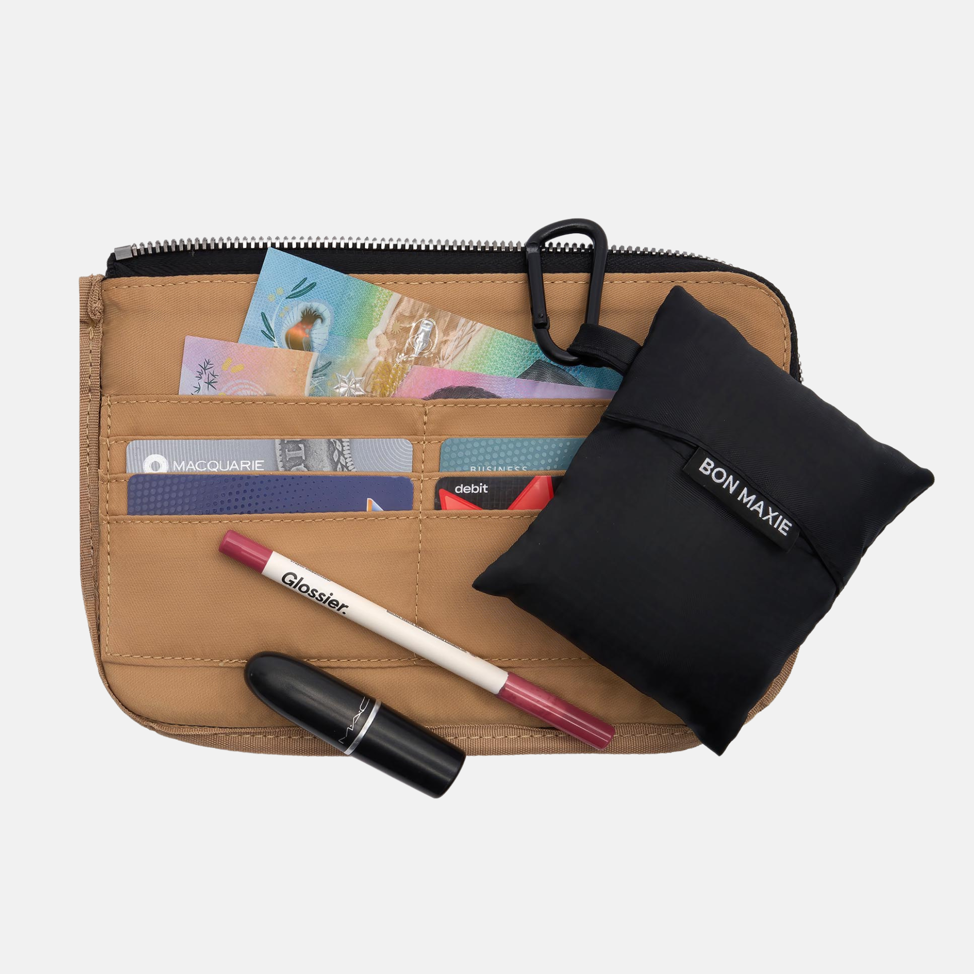 Crossbody Phone Wallet Pouch in pebbled leather, 2 straps  - Sage