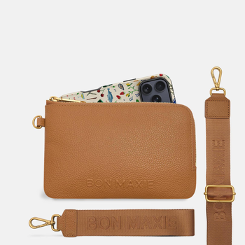 Crossbody Phone Wallet - Pebbled Leather - Tan