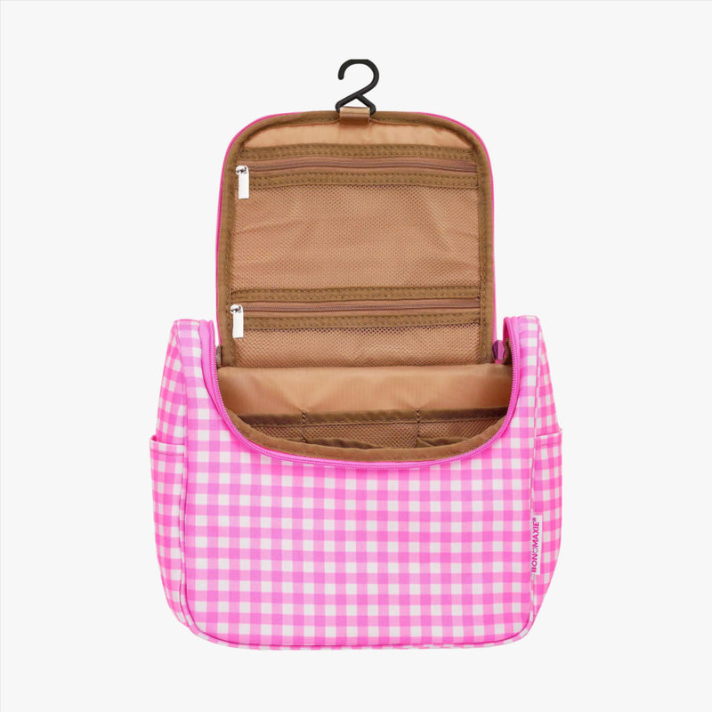 Bon Voyage Travel Toiletry Bag in Neon Pink Gingham Cosmetic Vanity Case BON MAXIE