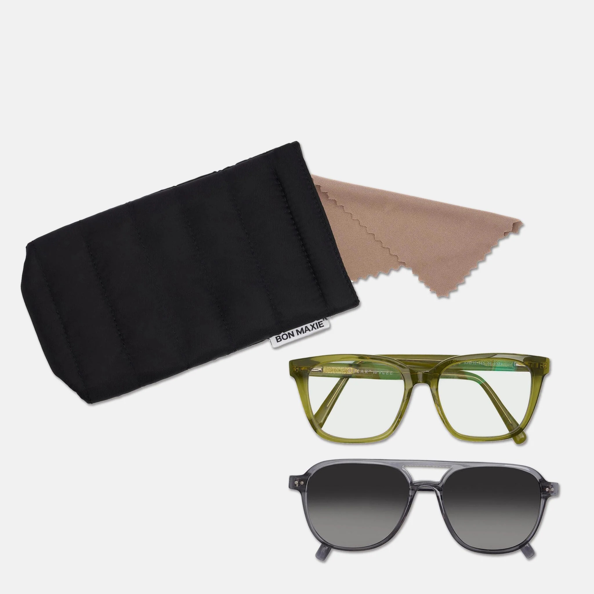 Double Easy-Squeezy Glasses Case with built-in lens cloth - Black