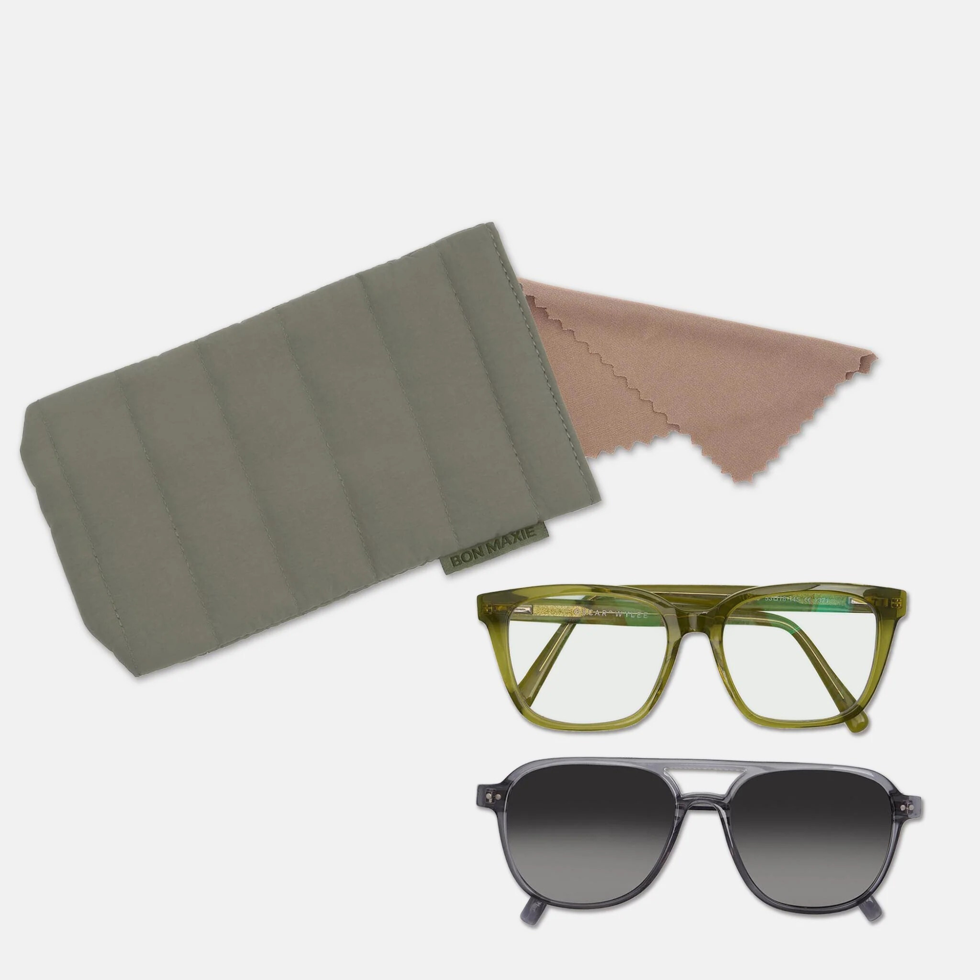 Double Easy-Squeezy Glasses Case with built-in lens cloth - Sage