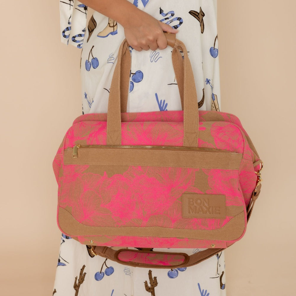Bon Voyage Weekender Bag - Neon Pink / Tan Floral