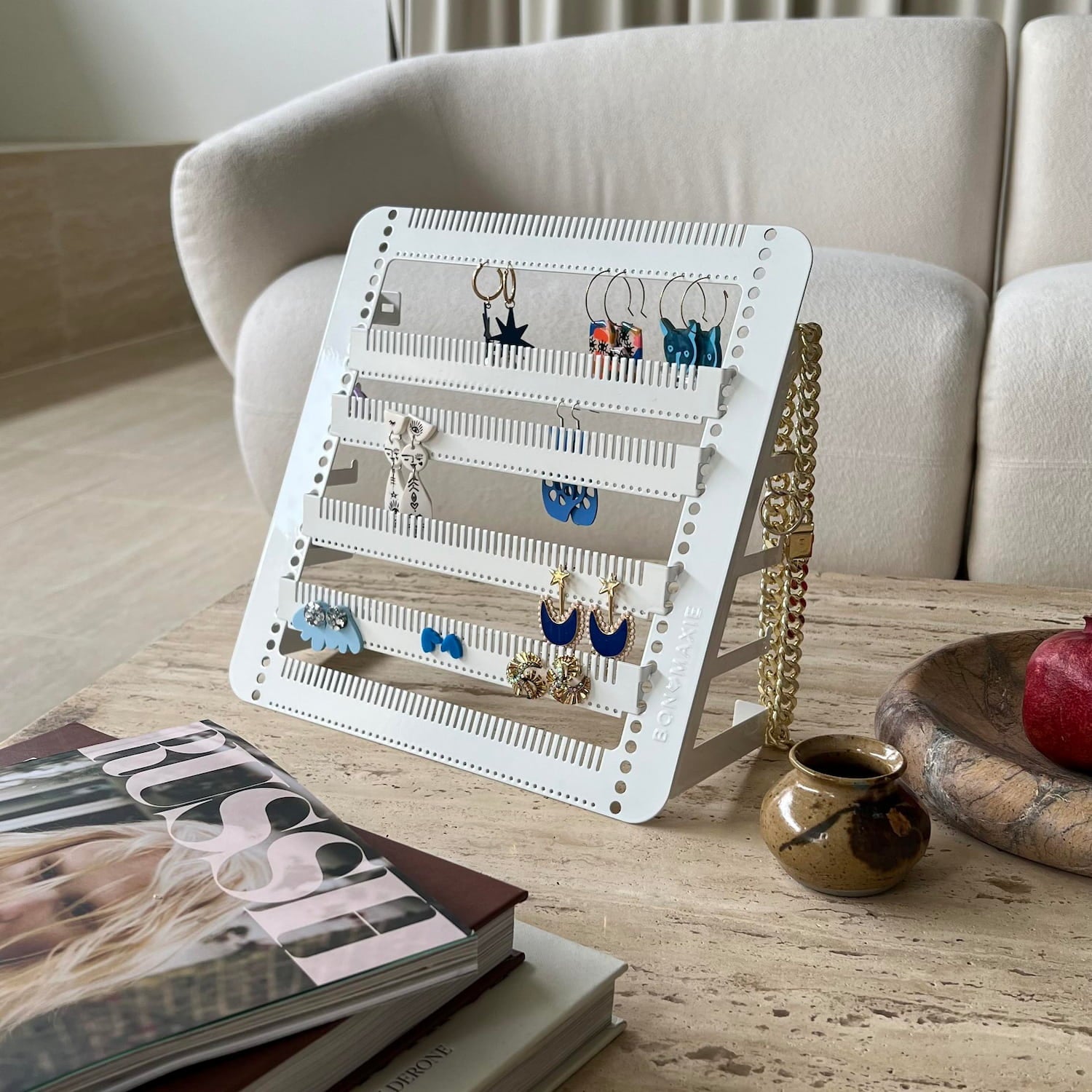 Easy Drop Earring Holder Stand Hanger Hybrid White Studs Hooks Hoops BON MAXIE