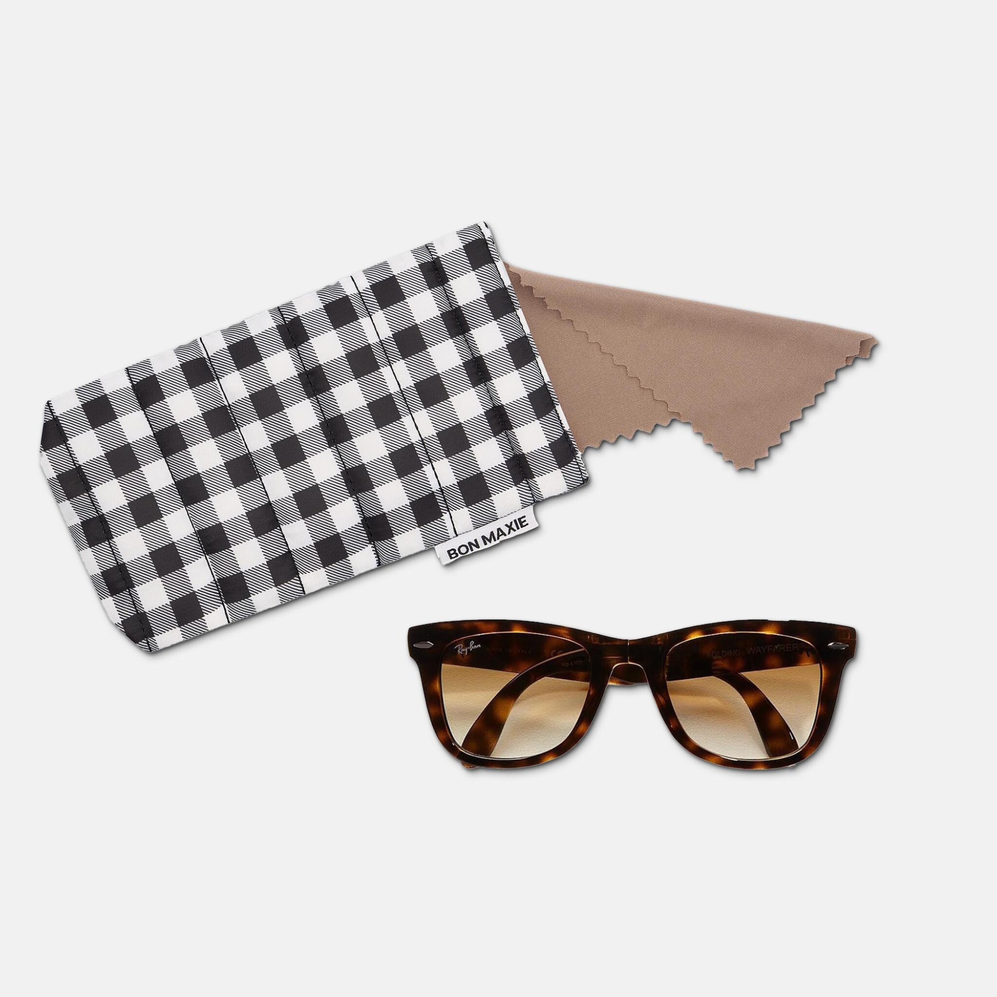 Easy-Squeezy Glasses Case with built-in lens cloth -- Black Gingham