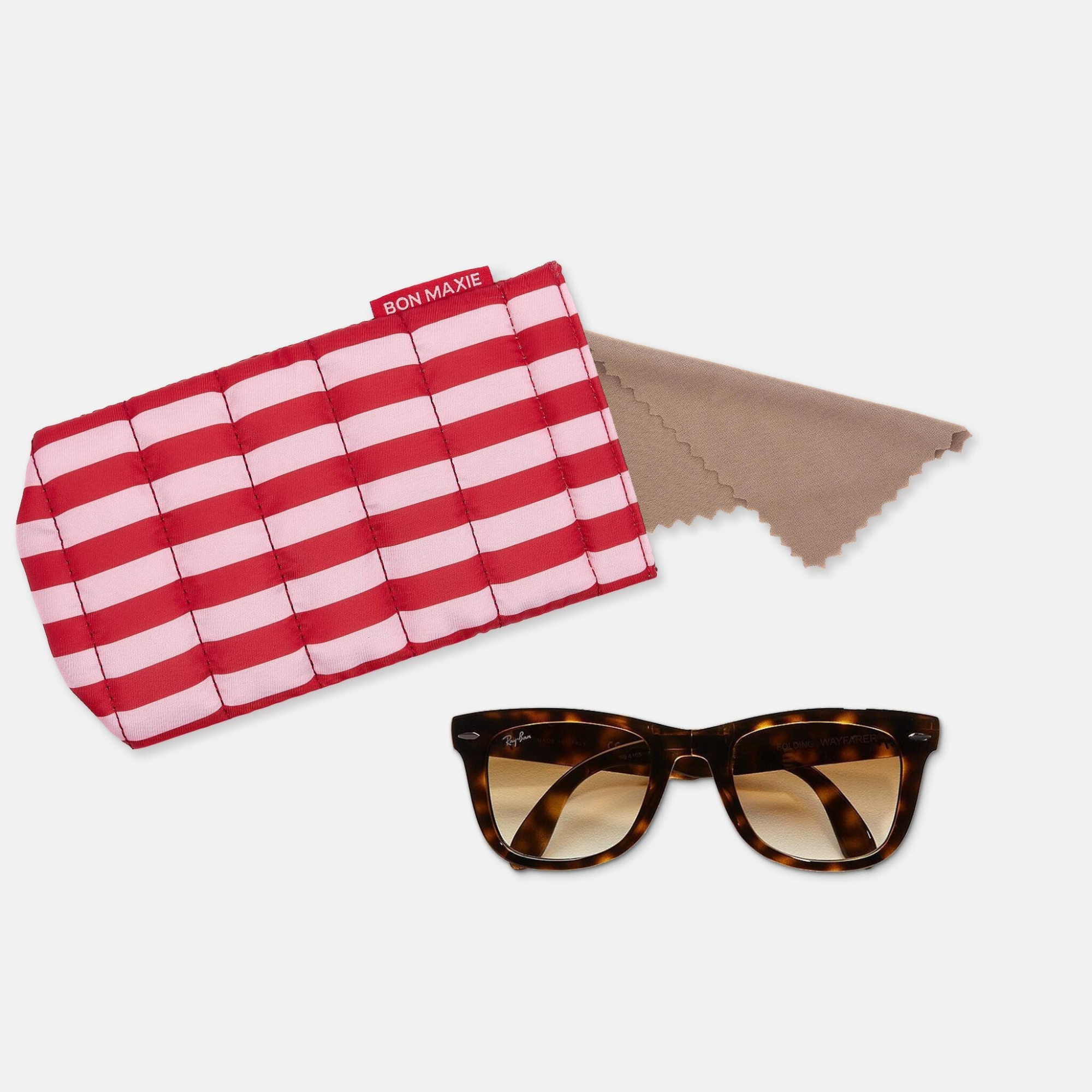 Easy-Squeezy Glasses Case with built-in lens cloth -- Pink/Red Stripe