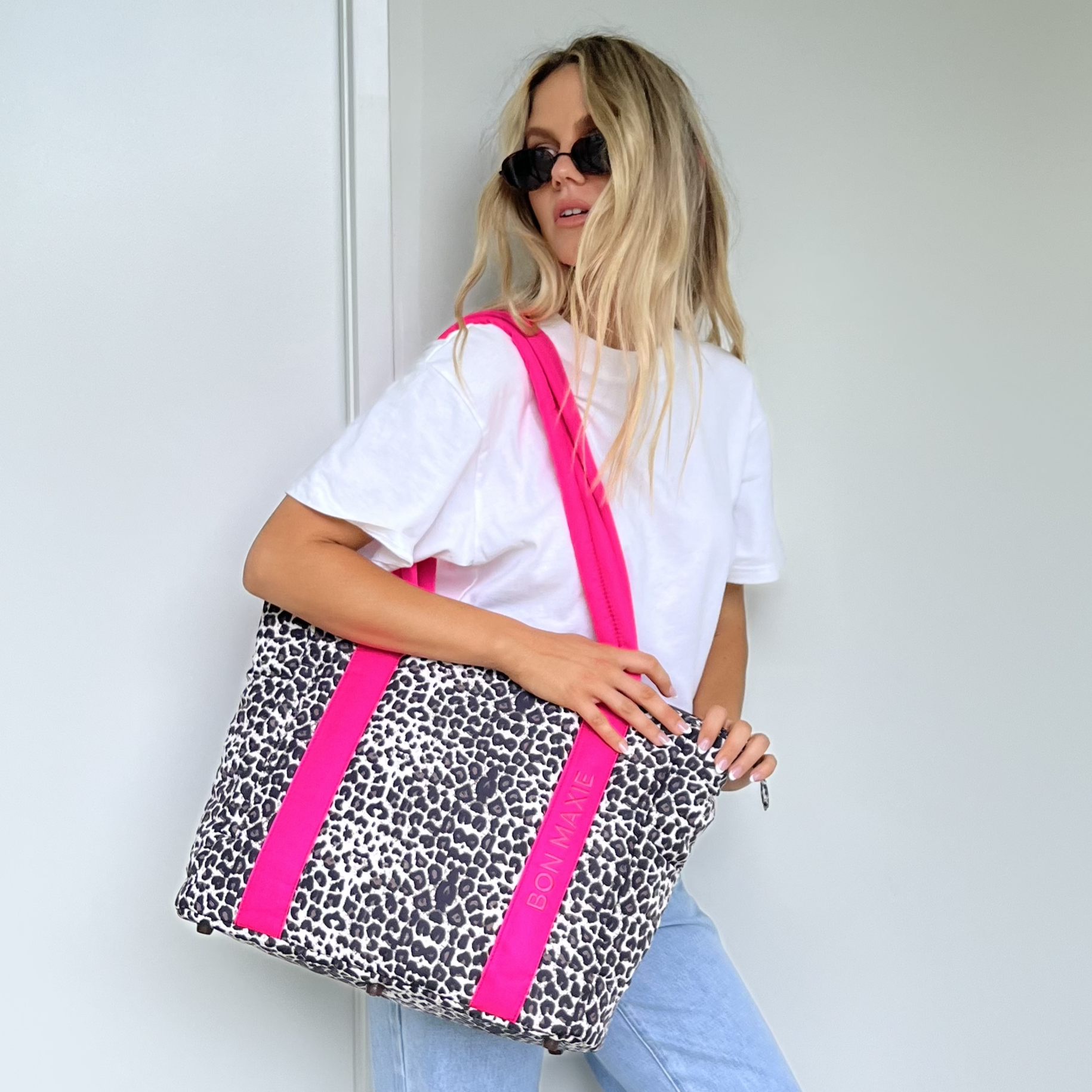 Everyday Tote Bag -- Neon Pink/Leopard