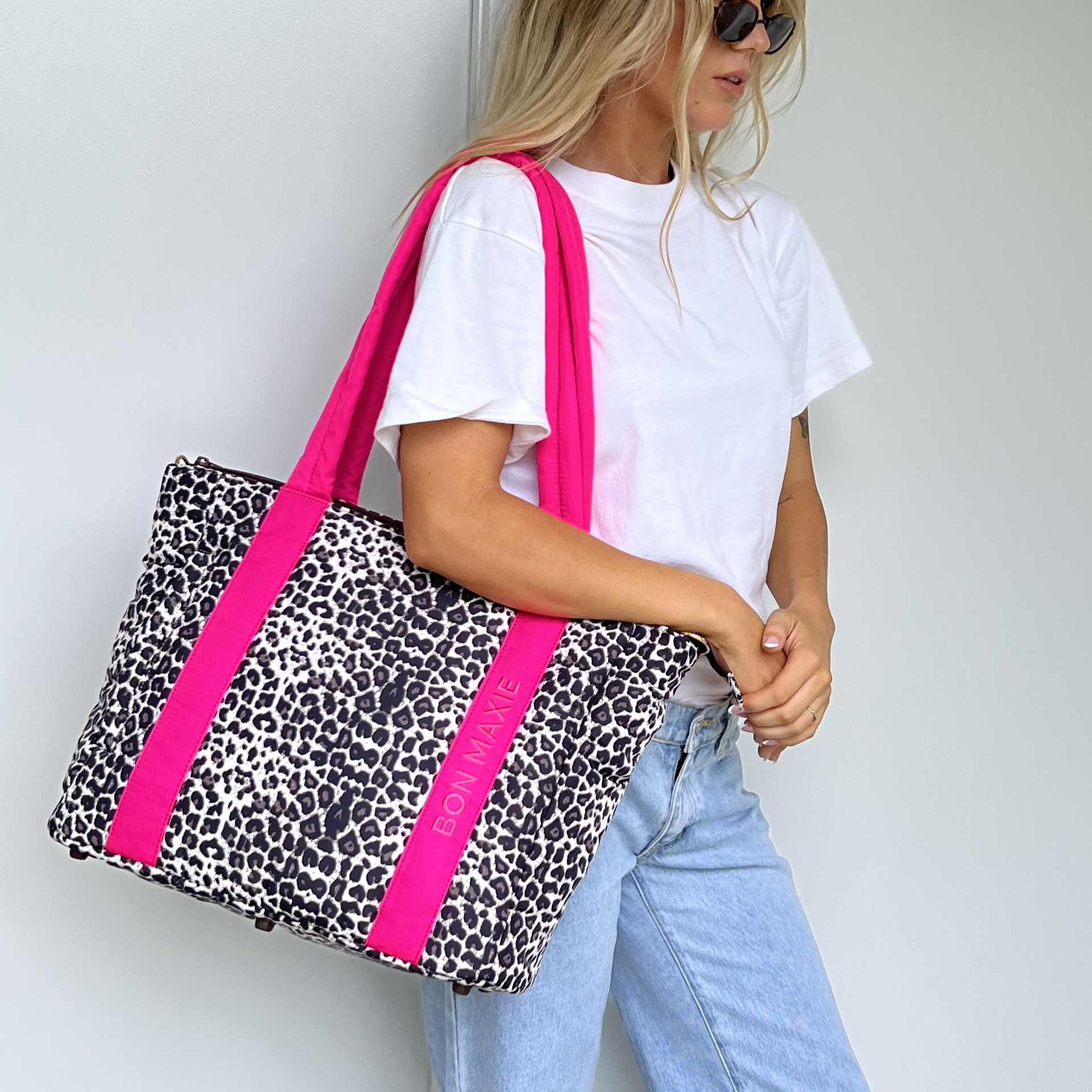 Everyday Tote Bag -- Neon Pink/Leopard