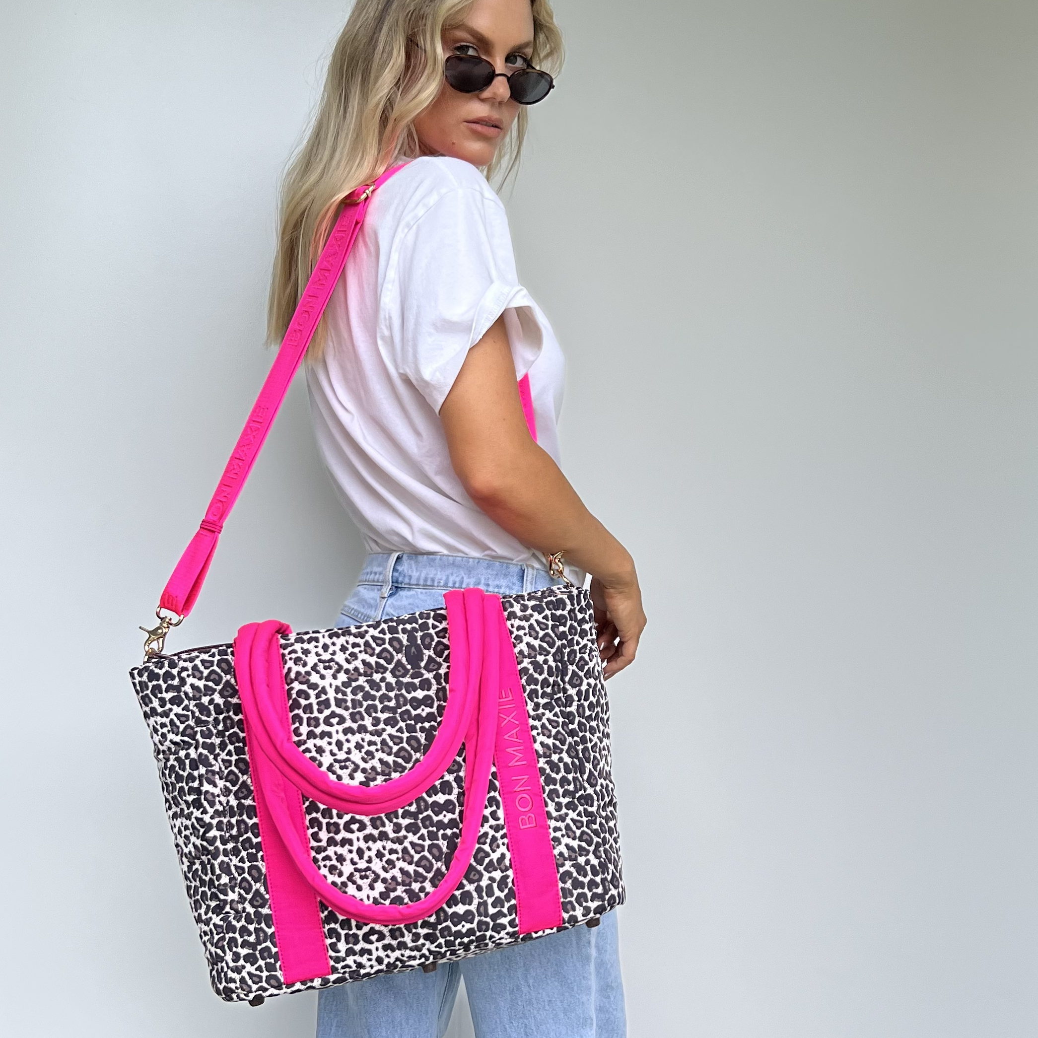 Everyday Tote Bag -- Neon Pink/Leopard