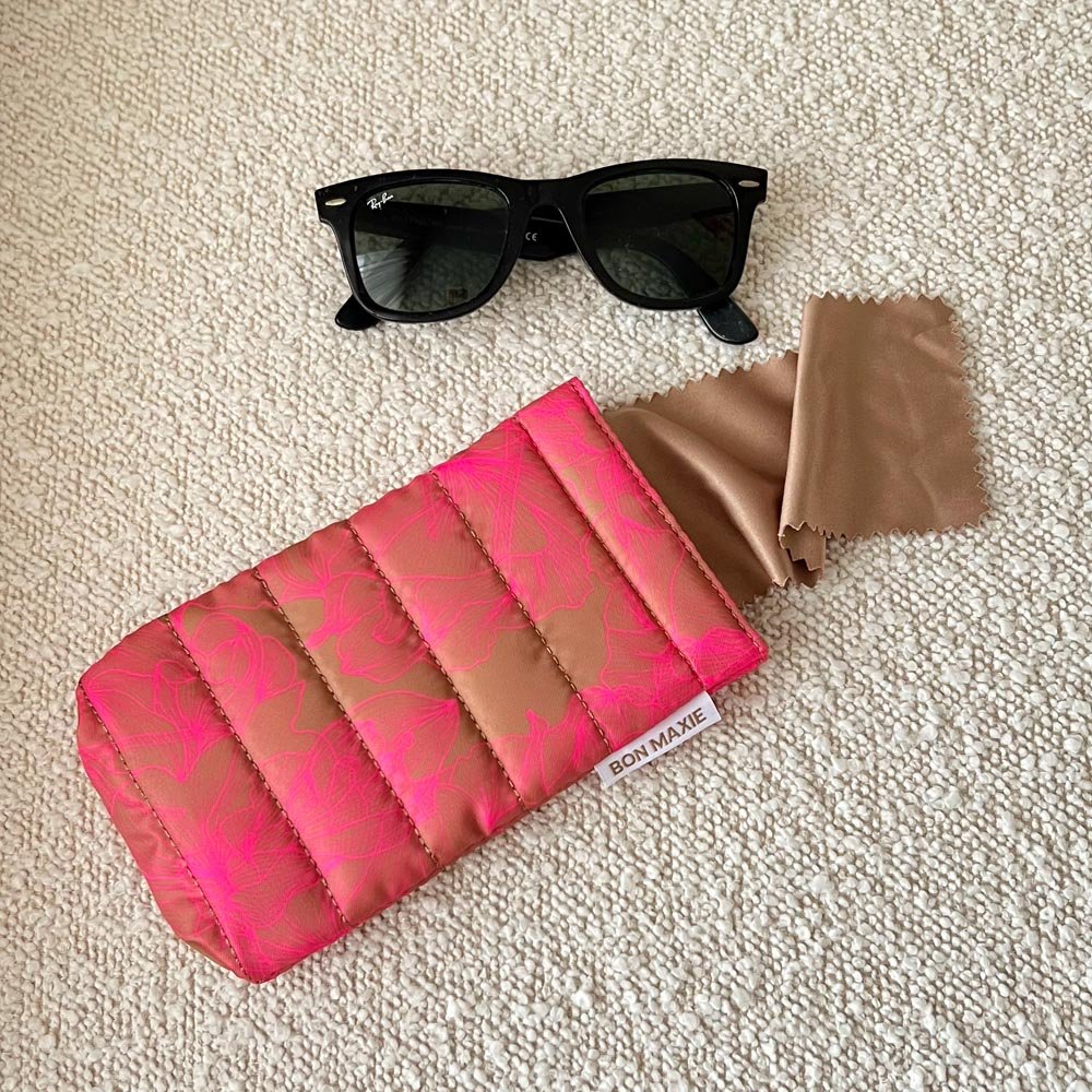 Easy - Squeezy Glasses Case - Neon Pink/Tan Floral Glasses Case
