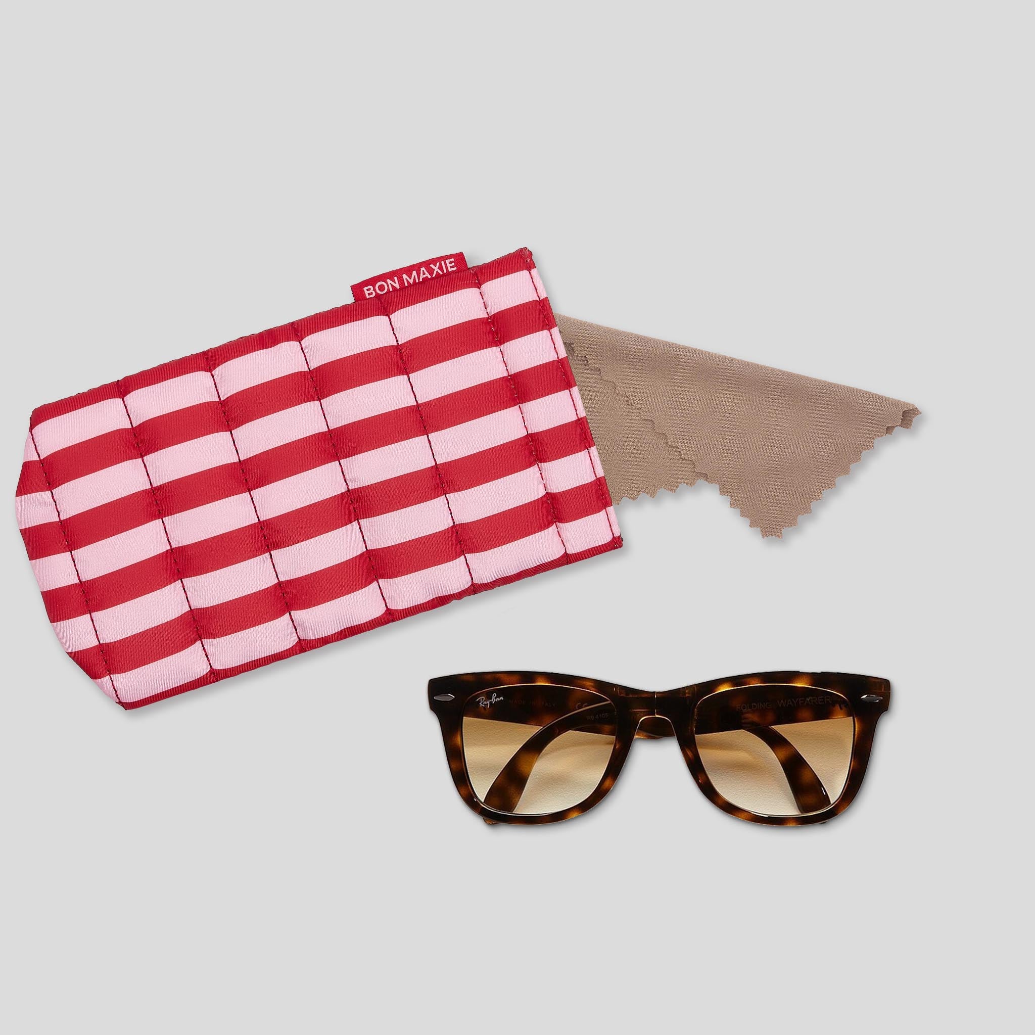 Easy-Squeezy Glasses Case with built-in lens cloth -- Pink/Red Stripe