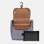 Hanging Toiletry Bag + Pouch Set with 15 pockets - Black Gingham