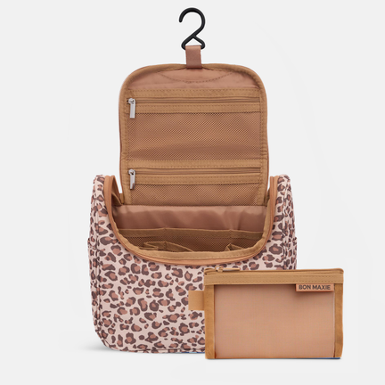 Hanging Toiletry Bag + Pouch Set with 15 pockets - Leopard