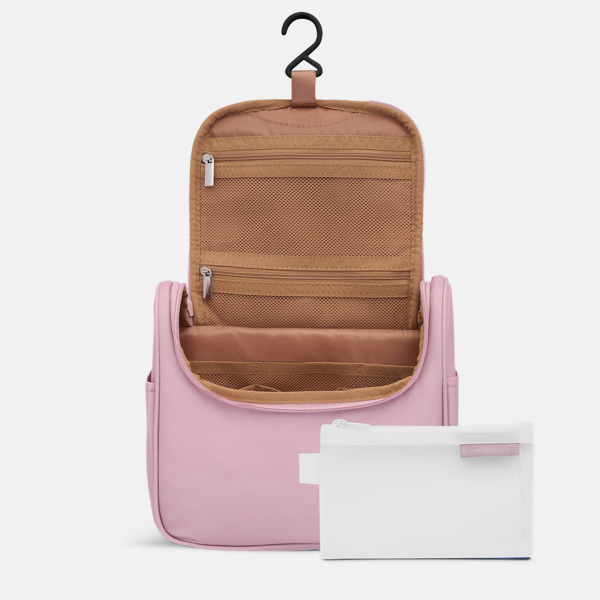 Hanging Toiletry Bag + Pouch Set with 15 pockets - Milk Tea