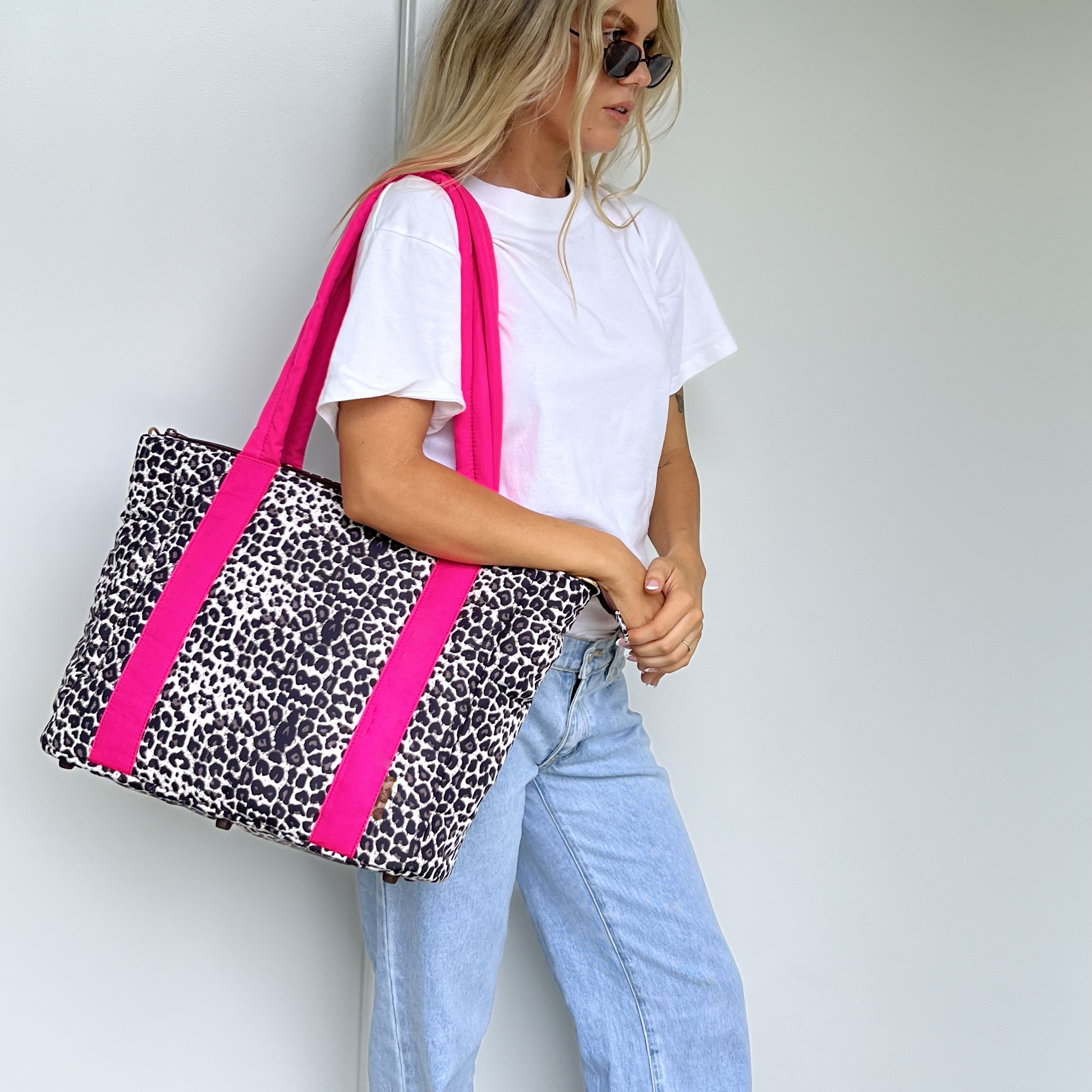 Everyday Tote Bag -- Neon Pink/Leopard
