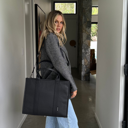 Large Structured Tote Bag in coated canvas - Black