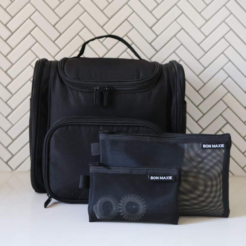 Large Bon Voyage Travel Toiletry Bag + Detachable Pouch - Black