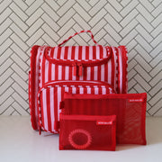Mega Hanging Toiletry Bag + Day Pouch + Pouch Duo - Pink/Red Stripe