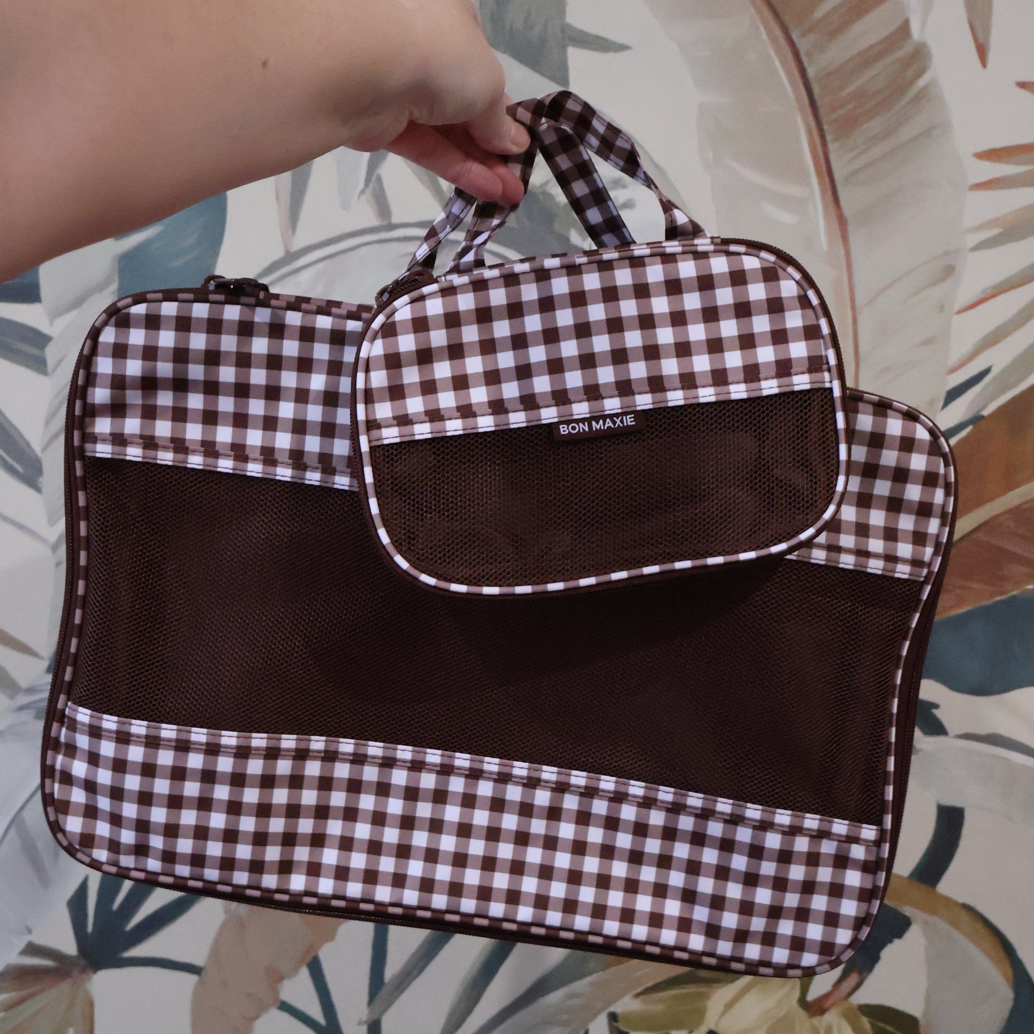 Space-Saving Compression Packing Cube Set - Chocolate Gingham