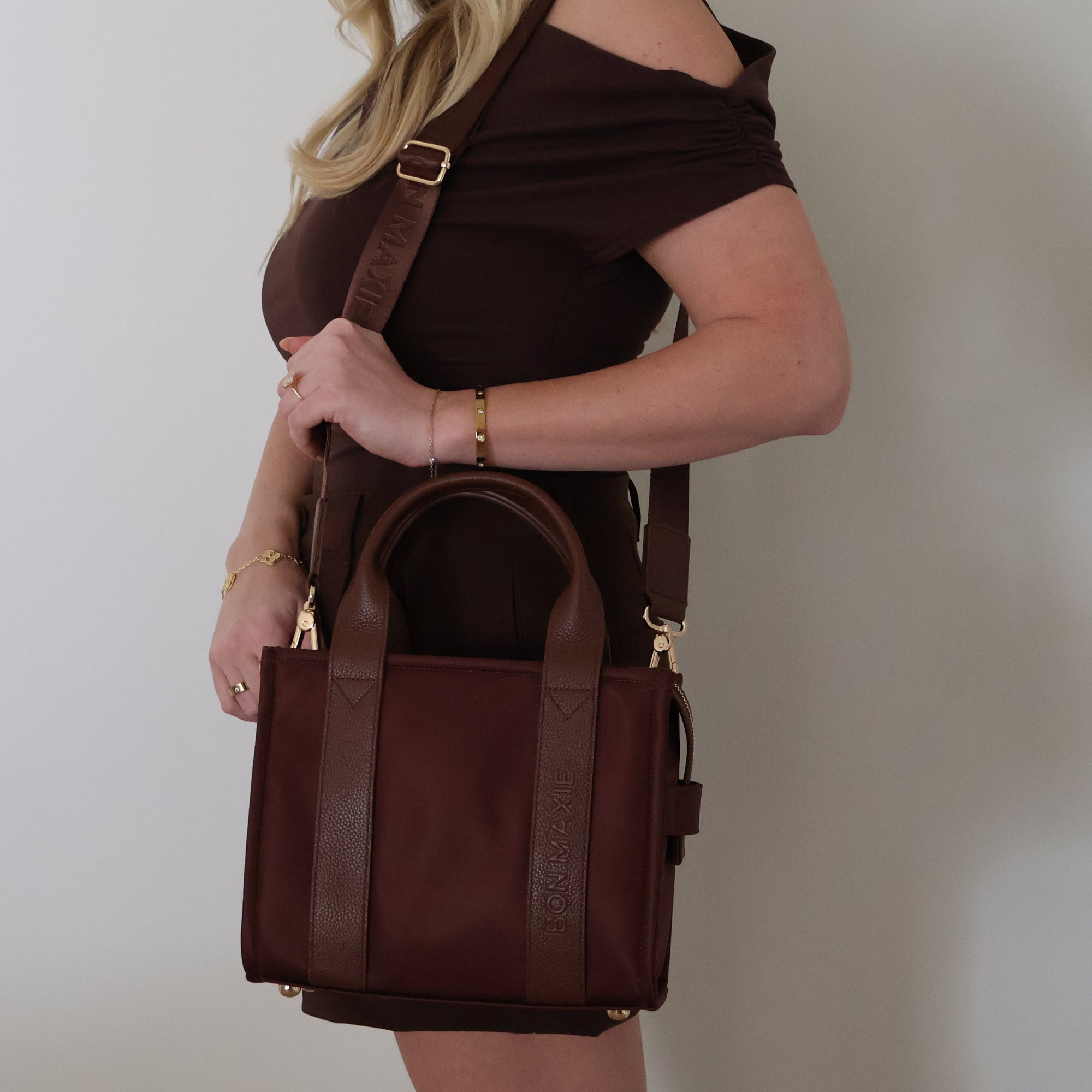 Micro Structured Tote - Nylon/Leather -- Chocolate