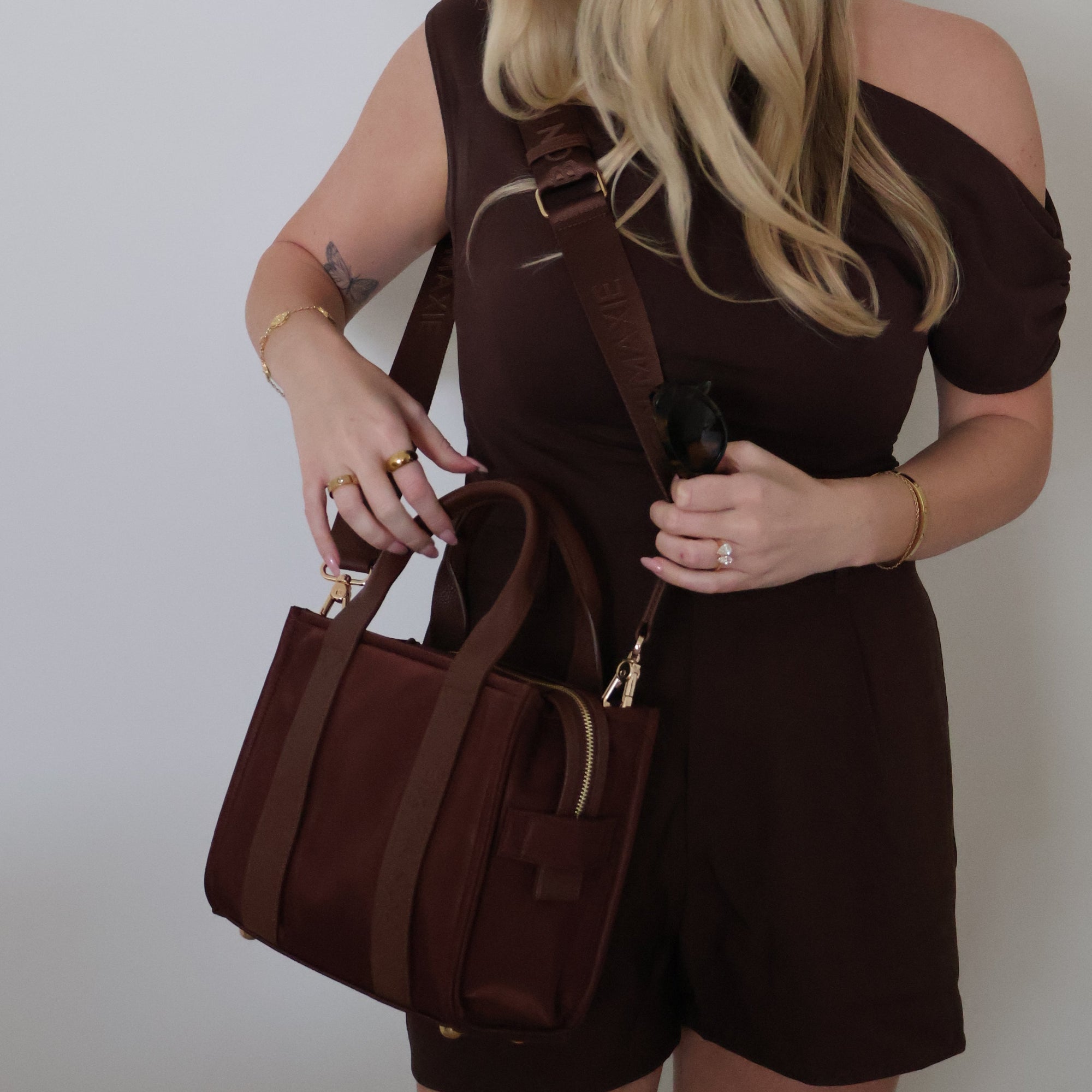 Micro Structured Tote - Nylon/Leather -- Chocolate